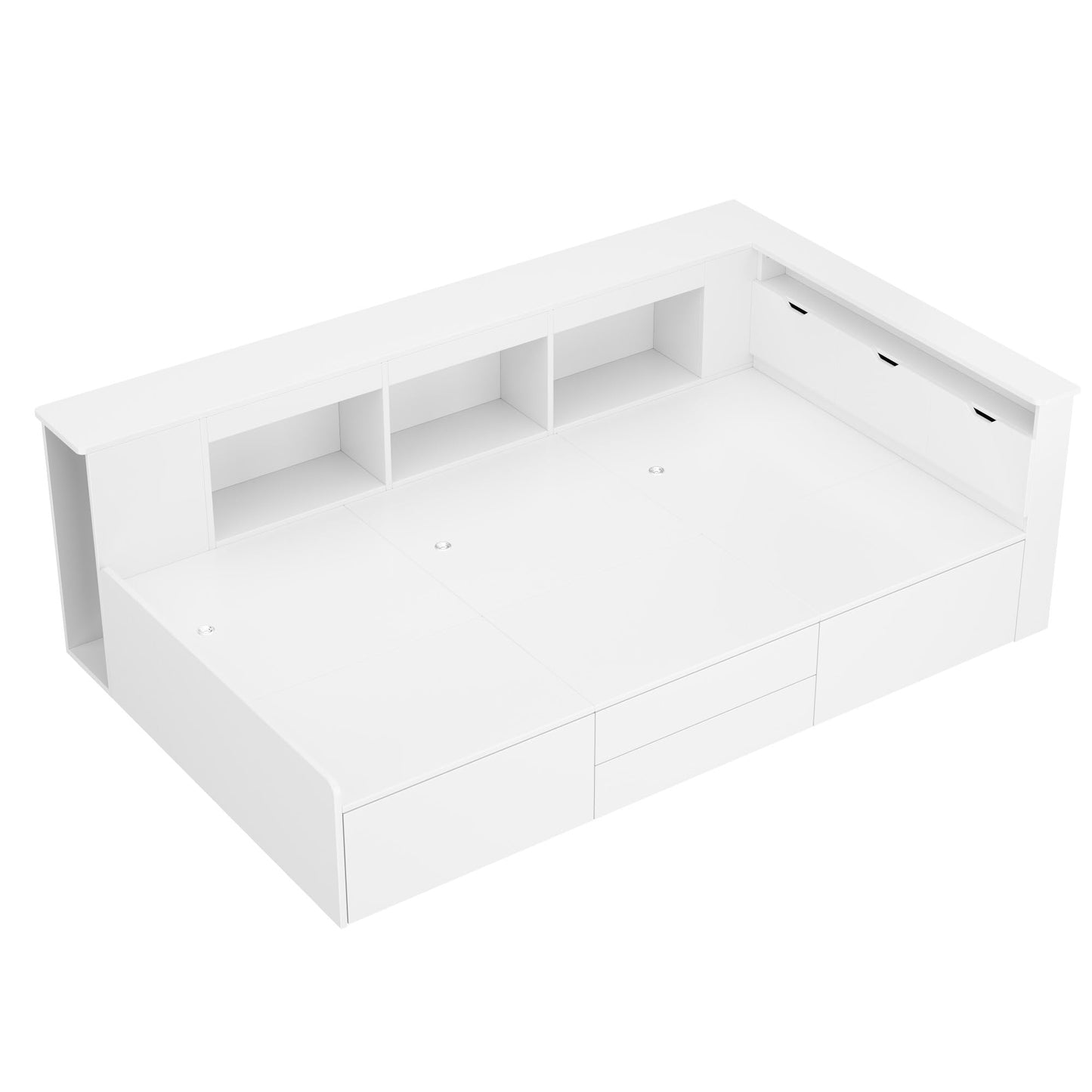 Children's Bed 90 x 200 cm, Wooden Bed with Drawers and Board, Headboard with Bookshelf and Fall Protection, Bed with Slatted Frame and Storage Space, Teenager's Bed, Functional Bed, Wooden Bed Frame,