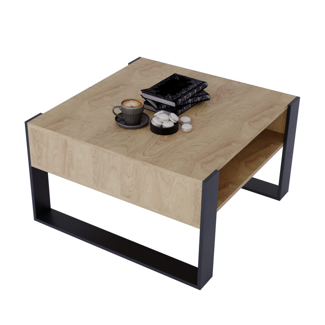 AKKE Karo Couchtisch für Wohnzimmer Beistelltisch Wohnzimmertisch Modern Sofatisch Kaffeetisch Deko Möbel für Wohnzimmer Wohnzimmertische Couchtische Eiche Mit Schwarzen Beinen