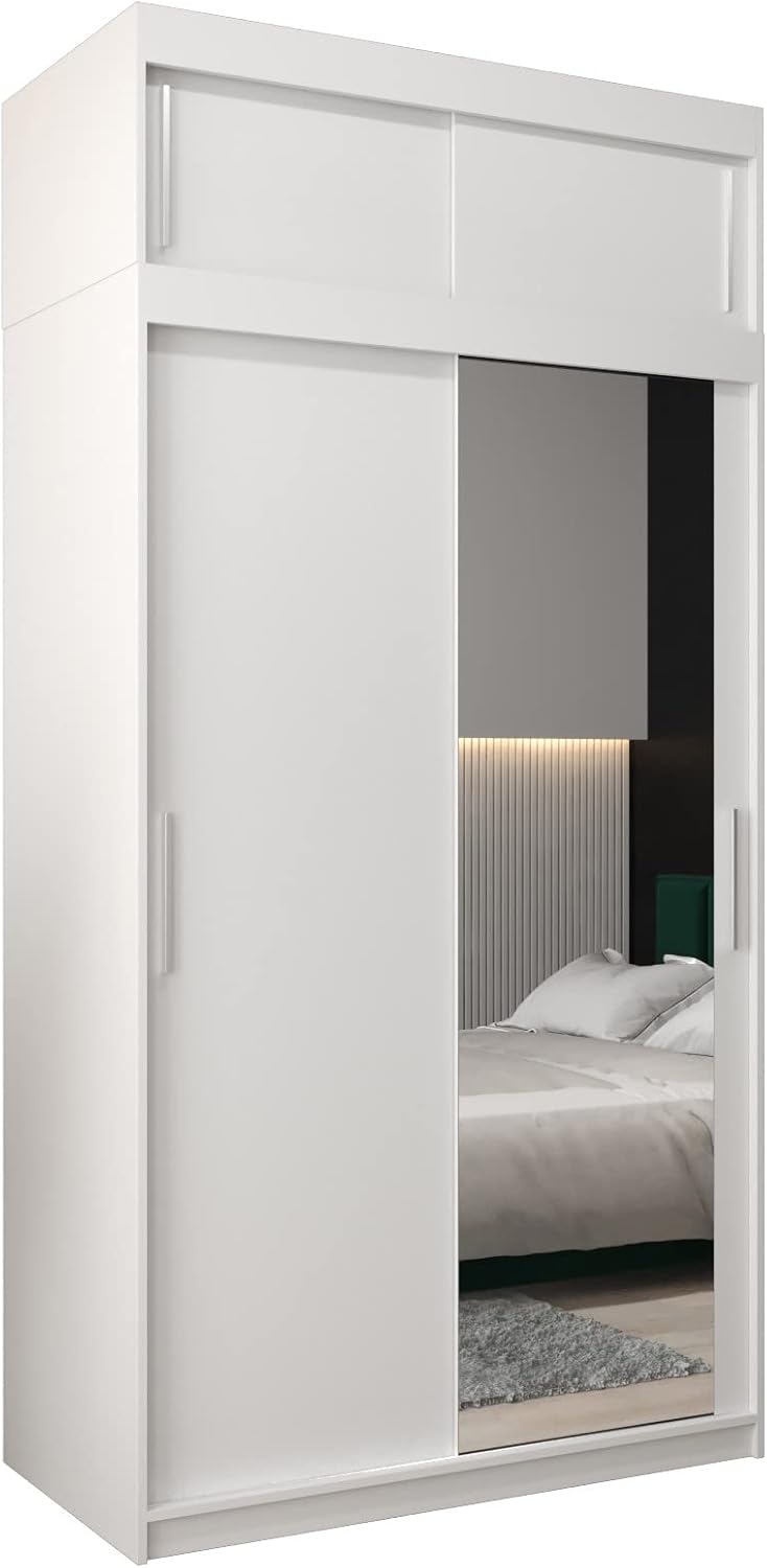 MEBLE KRYSPOL Kleiderschrank mit Spiegel Tokyo 2 - Garderobenschrank - Schrank Schlafzimmer - Mehrzweckschrank DREI Schiebetüren - Regalen - Flur Möbel - Kleiderstange Schrank - Allzweckschrank