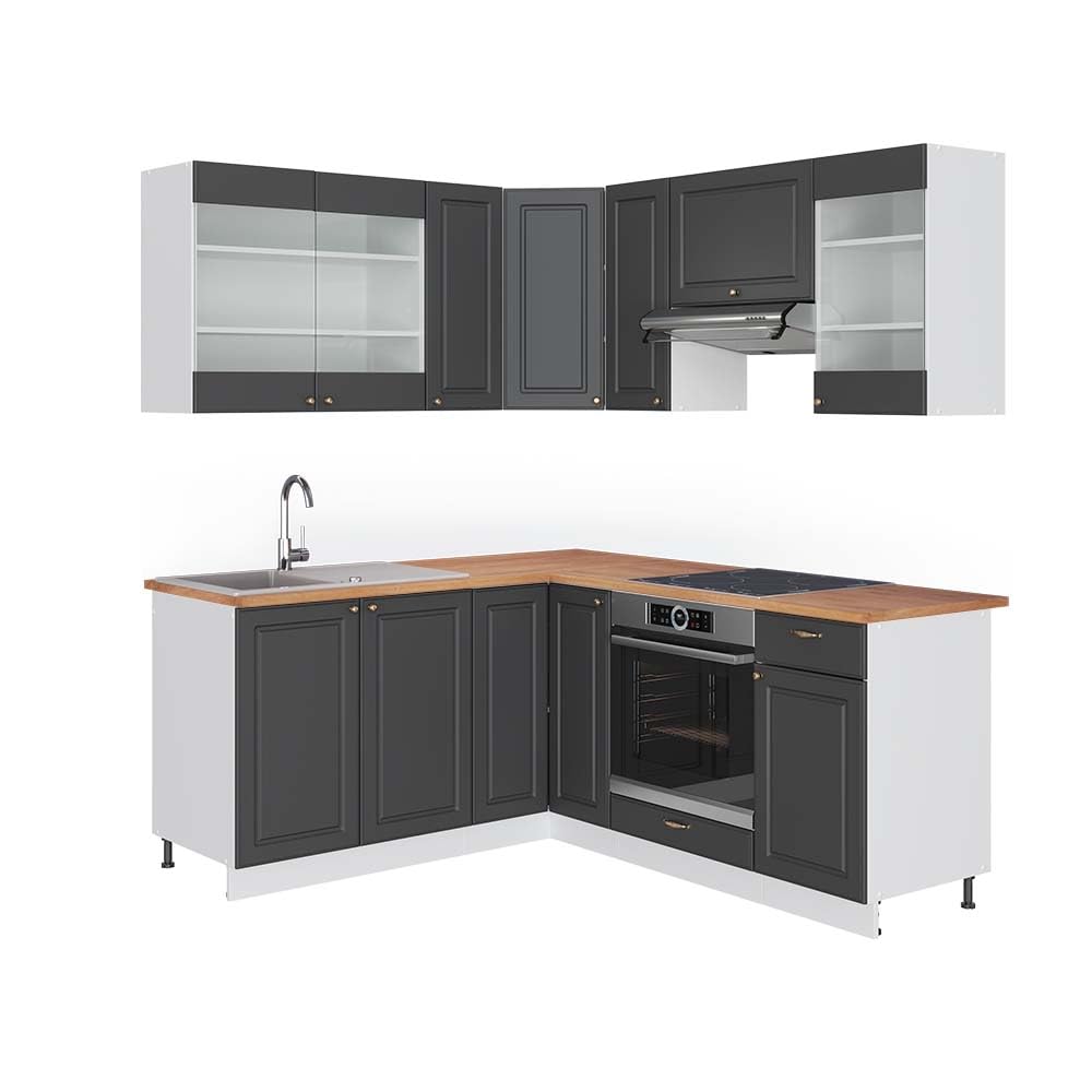 Vicco Eckküche Fame-Line, Grün-Gold Landhaus/Weiß/Weiß, 160 x 190 cm ohne Arbeitsplatte