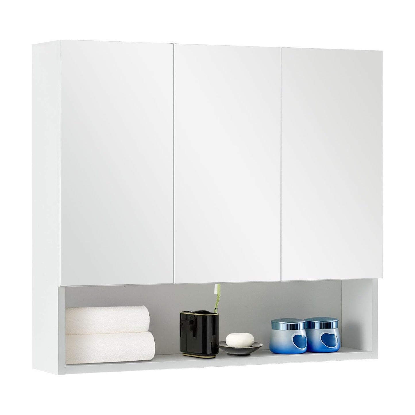 TUKAILAI Mirror Cabinet Bathroom Cabinet with 2 Toy Doors and Additional Shelf Storage Cabinet with Adjustable Shelves Wall Cabinet Medicine Cabinet Wall Cabinet for Bathroom White