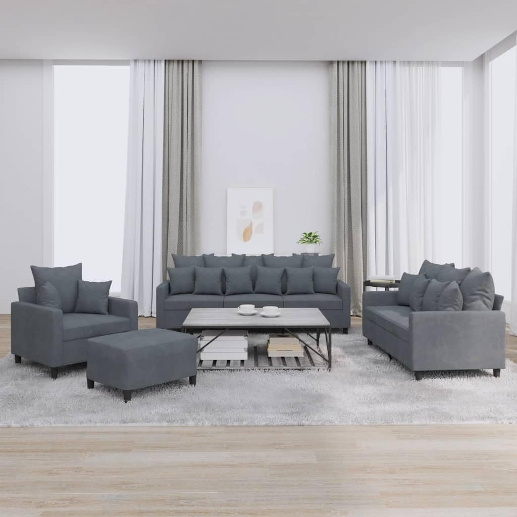 Willood 3-TLG. Sofagarnitur mit Kissen Dunkelgrau Samt,Sofa geeignet für Wohnzimmer, Sofa Set, mit Armlehnen und Kissen