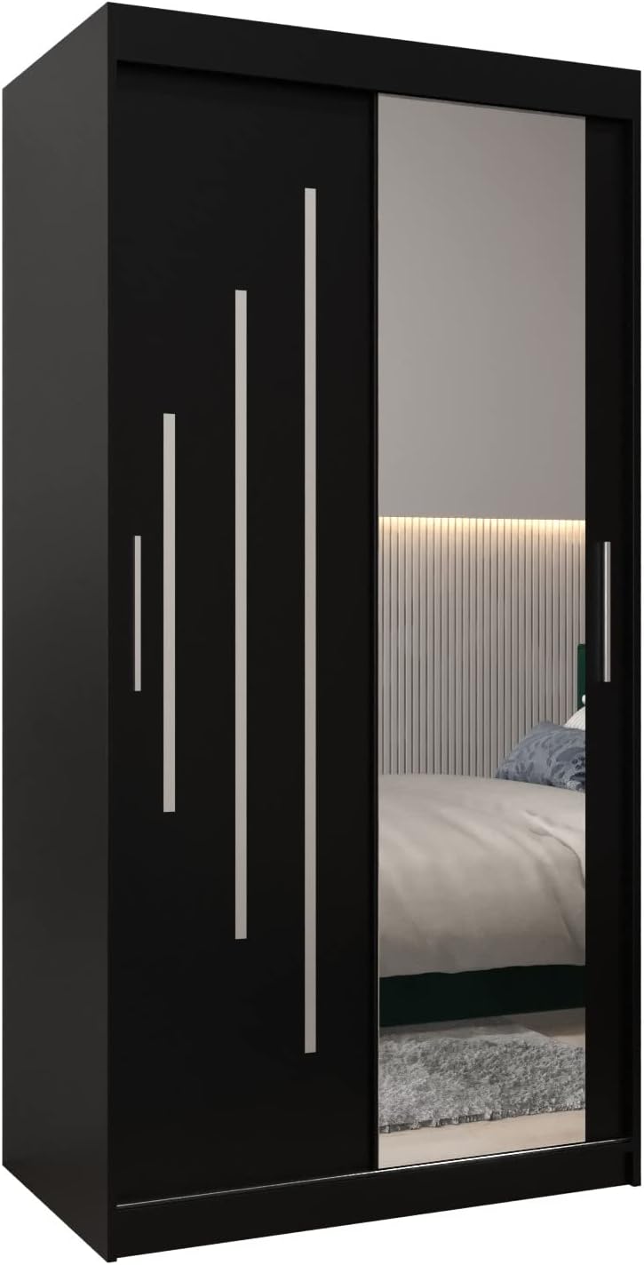 MEBLE KRYSPOL Kleiderschrank mit Spiegel York 2 - Garderobenschrank - Schrank Schlafzimmer - Mehrzweckschrank Zwei Schiebetüren - Regalen - Flur Möbel - Kleiderstange Schrank - Allzweckschrank