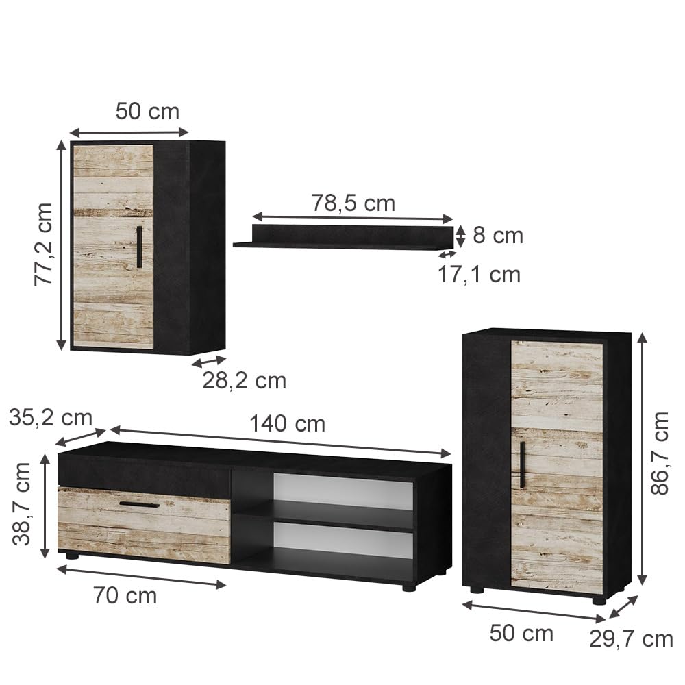 Vicco Berno TV Wall Unit Beige / Anthracite Set of 4