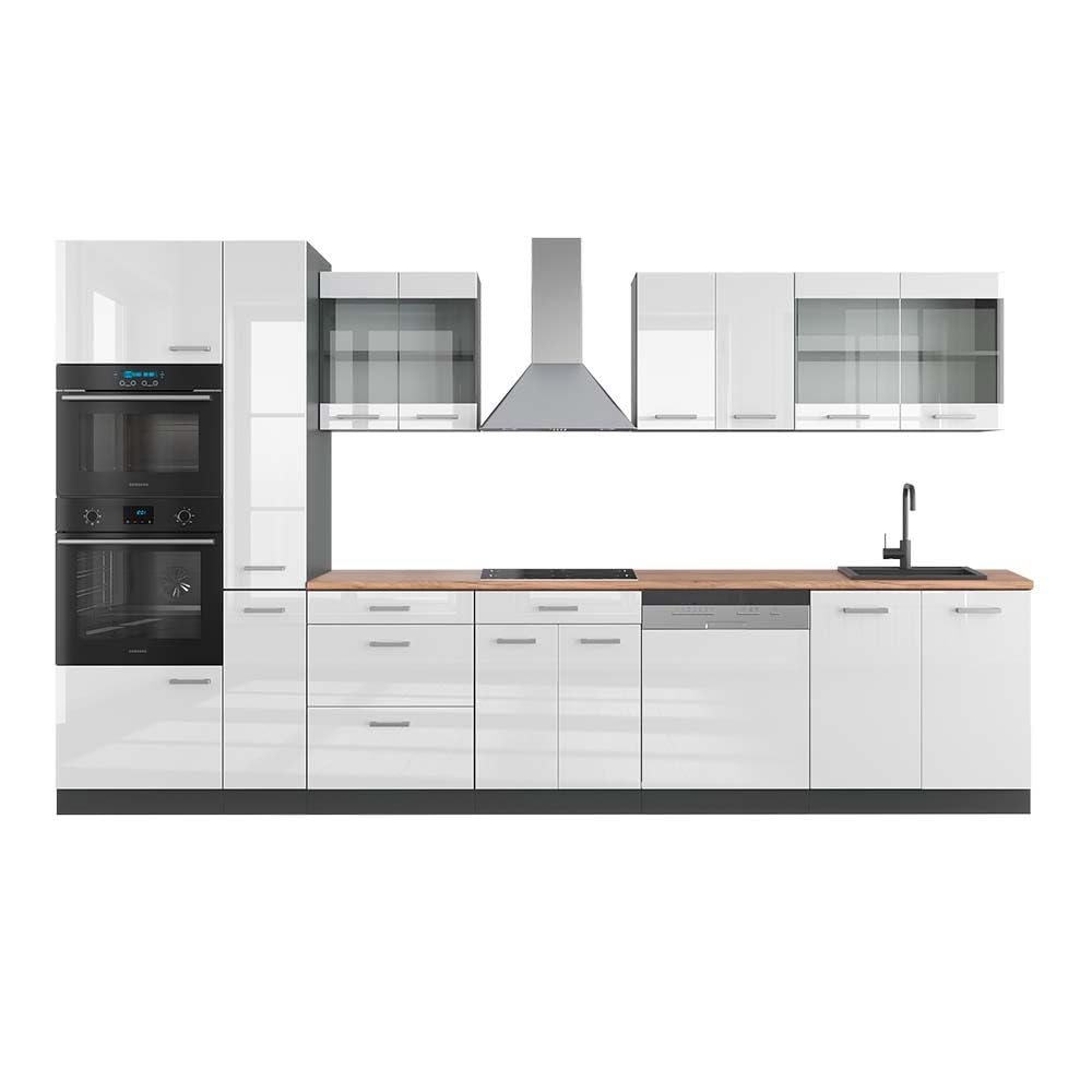 Vicco R-Line Fitted Kitchen Cabinets Anthracite Kitchen Furniture (Anthracite / White High Gloss, MUS 350 cm)