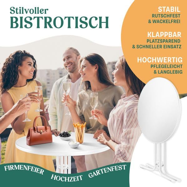 KESSER® Gastro Bar Table Folding Bistro Table Powder-Coated Stainless Steel Top Height-Adjustable Feet Party Table Diameter 80 cm Indoor and Outdoor Reception Table Folding Table Including Cover Black