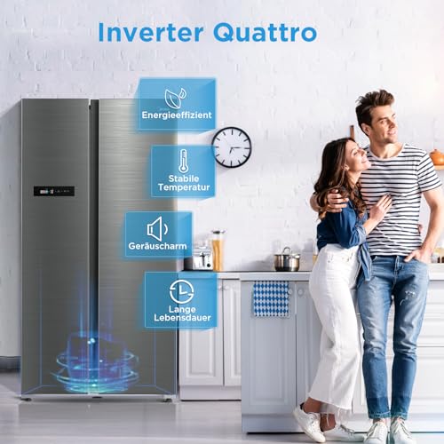 Midea KS-DDX 6.32 WT Side-by-Side Kühl-/Gefrierkombination/ 178,8 cm Höhe/ 254 kWh/Jahr/No Frost/Dual Inverter Compressor/mit 3in1 Wasser-/Eisspender und Wassertank, Dark Inox
