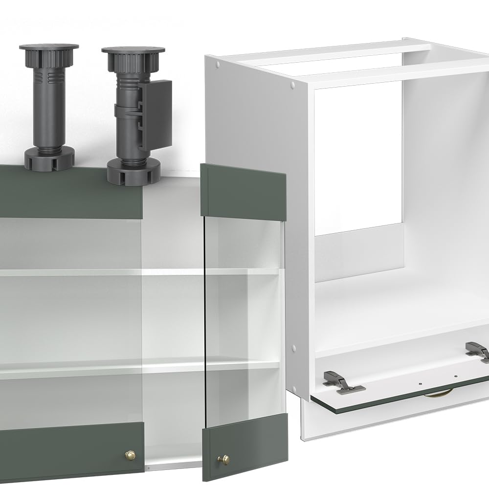 Vicco Eckküche Fame-Line, Grün-Gold Landhaus/Weiß/Weiß, 160 x 190 cm ohne Arbeitsplatte