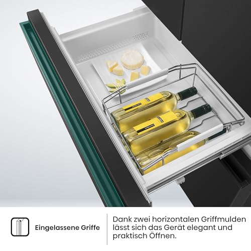 Hisense RF632N4WIE French Door Kühl-Gefrierkombination/ NoFrostPlus/ Inverter-Kompressor/ Wasserspender/ CrispZone/ 200 cm/ Kühlteil 336 l/ Gefrierteil 149 l/ 38 dB/ 295 kWh/ Jahr/ Inox-Look