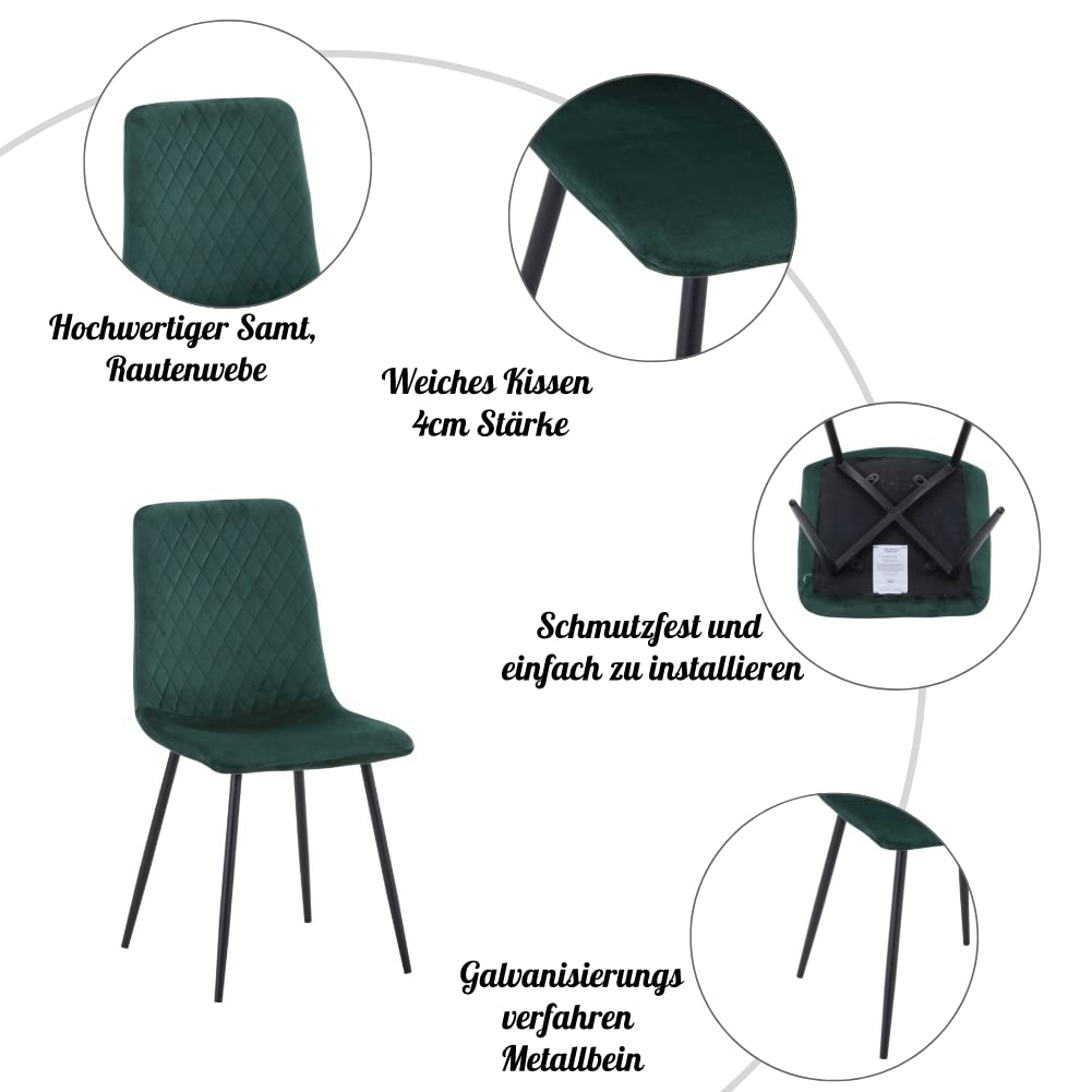 GOLDFAN Glas Esstisch Set 4 Stühle Rechteckiger Esstisch und Rückenlehne Esszimmerstuhl für Küche Wohnzimmer Büro, Grau