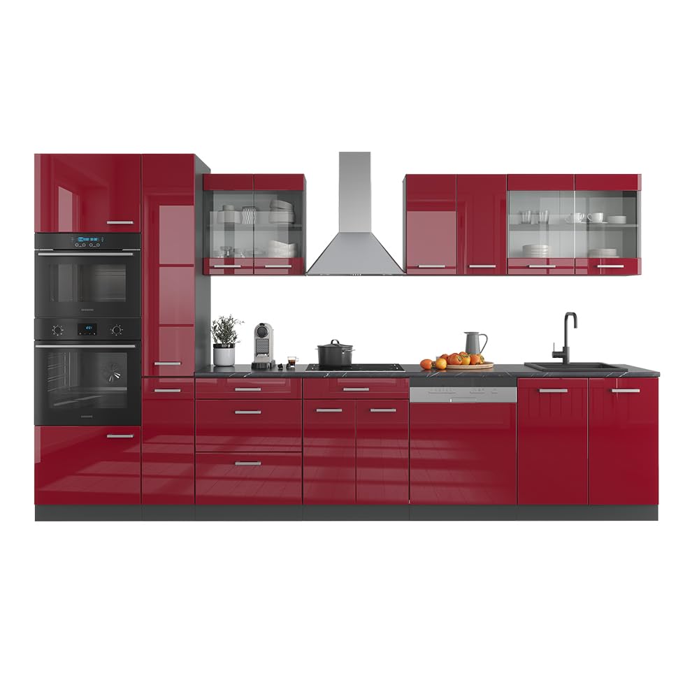 Vicco R-Line Fitted Kitchen Cabinets Anthracite Kitchen Furniture (Anthracite / White High Gloss, MUS 350 cm)