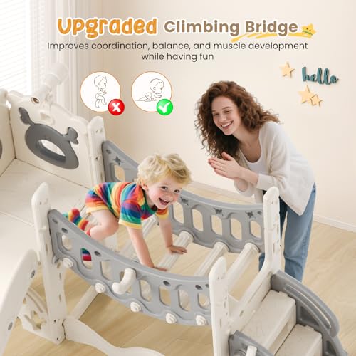 Kinderrutsche, Kleinkindrutsche mit Weihnachtselchmotiv Kleinkinderrutsche mit Golfset, Babyrutsche, Spielplatzgerät, für den Innen- und Außenbereich freistehend Babyrutsche (Khaki-6-in-1- Active)