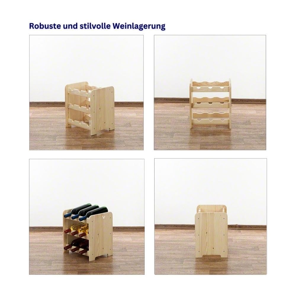 PROREGAL Weinregal PINOTWINE C | HxBxT 87,2x63,2x26,5cm | 42 Flaschen | Massives Kiefernholz | Natur unbehandelt | Weinhalter Weinständer Flaschenständer Flaschenregal Holzregal
