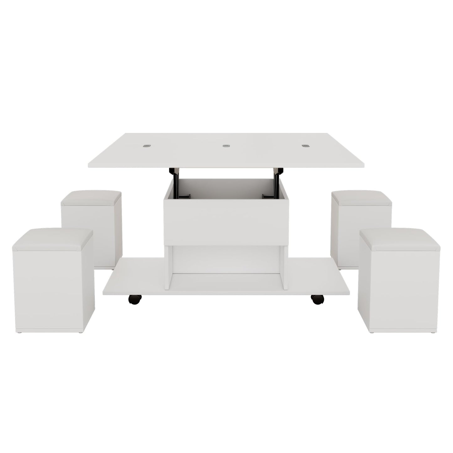 Coffee Table Height Adjustable with 4 Storage Space Stools, Living Room Table Coffee Table with Extendable Table Top, Movable Coffee Table with Storage Space, Table Living Room Dining Table Set