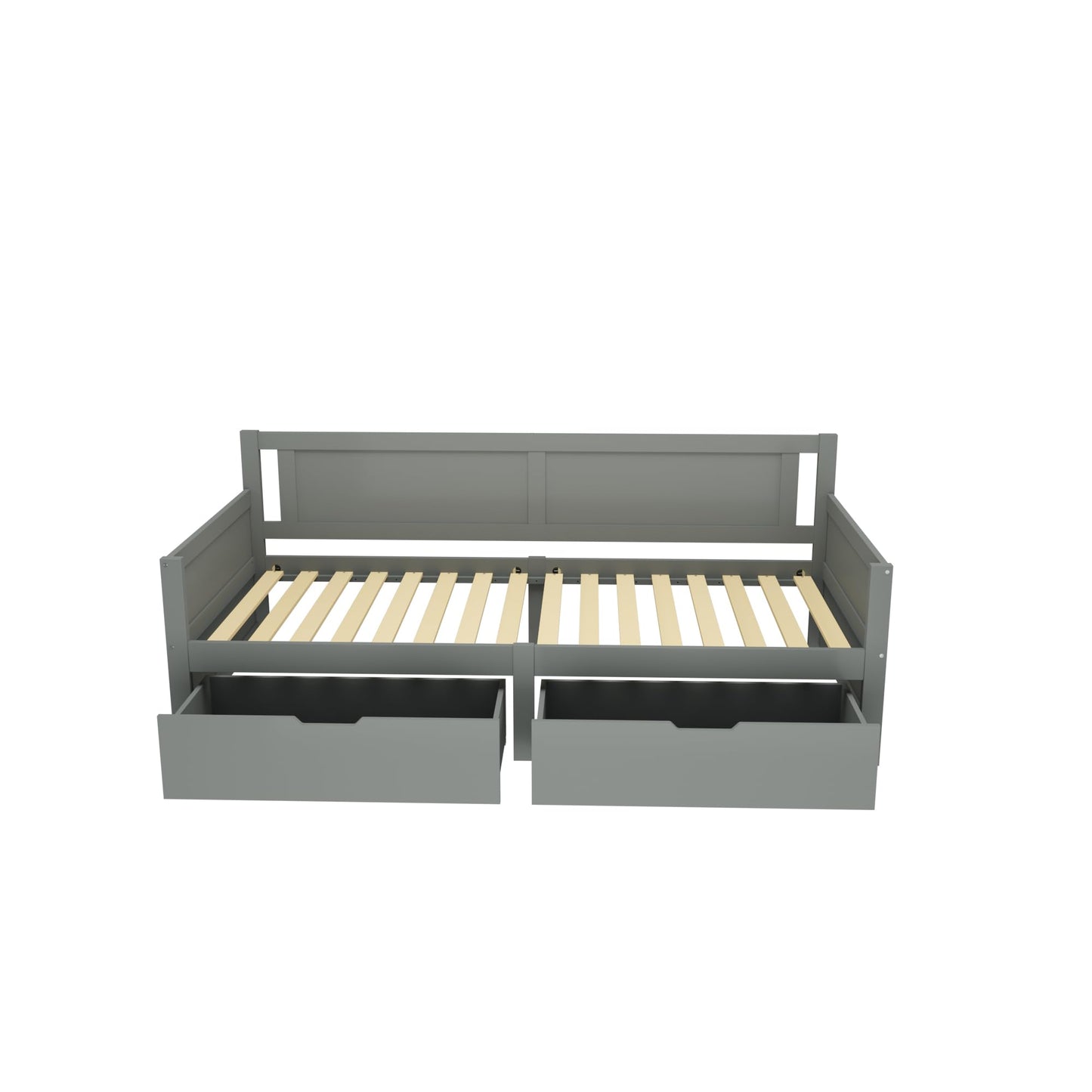 TZCIN Kinderbett 140x200 cm Doppelbett, Holzbett mit Stauschrank, Bücherregal, Regal und Schubladen, Flachbett Stauraumbett Funktionsbett Jugendbett, Bettgestell mit Lattenrost, Ohne Matratze, Weiß
