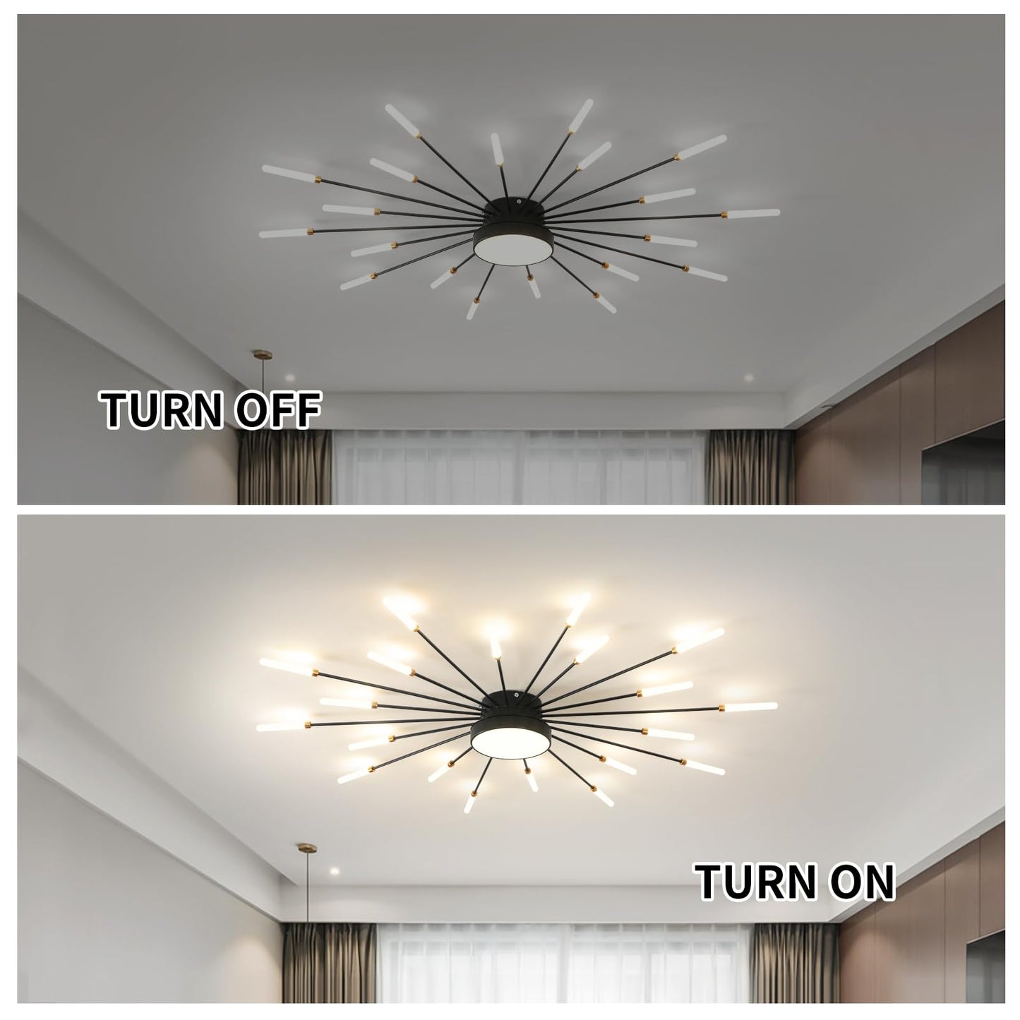 minifair Moderne LED-Deckenleuchte, 12 + 1 Köpfe, halbbündige Deckenleuchte, goldene Kronleuchter, Deckenbeleuchtung für Schlafzimmer, Wohnzimmer, Küche, Esszimmer, Restaurant