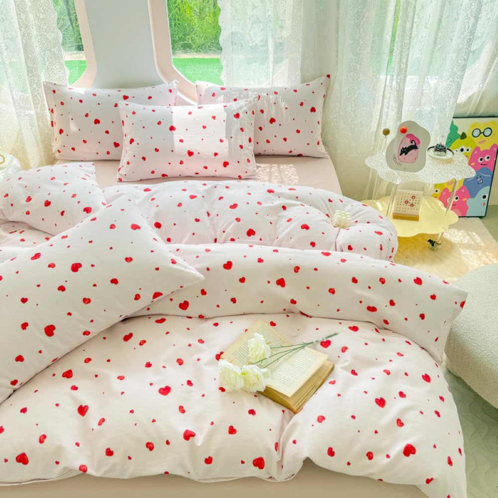 Nayoroom Bed Linen 135 x 200 cm Pink Black Hearts Heart Pattern Reversible Bed Linen Set Microfibre 2-Piece Modern Aesthetic Hearts Duvet Cover and 1 Pillowcase 80 x 80 cm with Zip