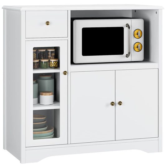 HOCSOK Kitchen Cabinet with Worktop, Sideboard Kitchen with Microwave Shelf, Buffet Cabinet with 1 Drawer, 3 Doors, Adjustable Shelves, for Kitchen, Dining Room, Living Room, Black