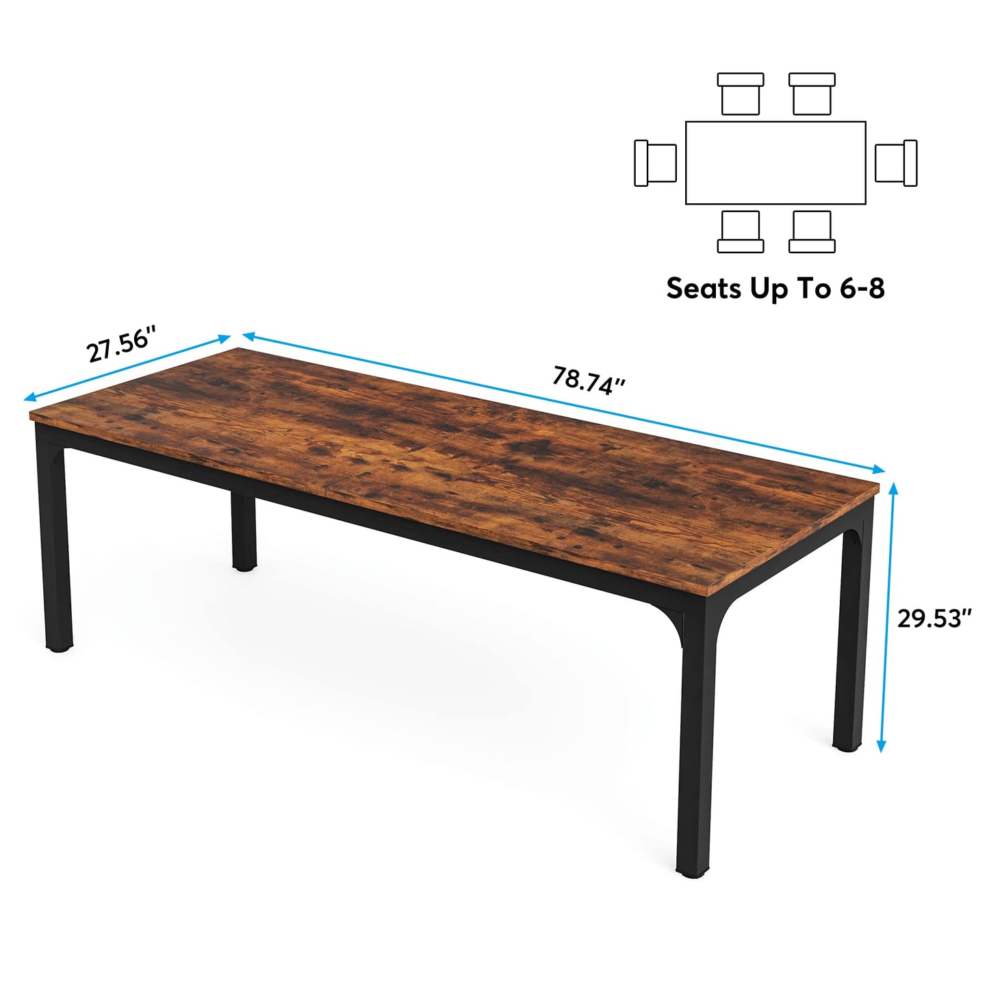 Tribesigns Dining Table, Industrial Kitchen Table for 4-6 People, 200 x 70 x 75 cm, Rectangular Dining Table for Dining Room, Kitchen, Living Room, with Heavy Duty Metal Legs, Oak