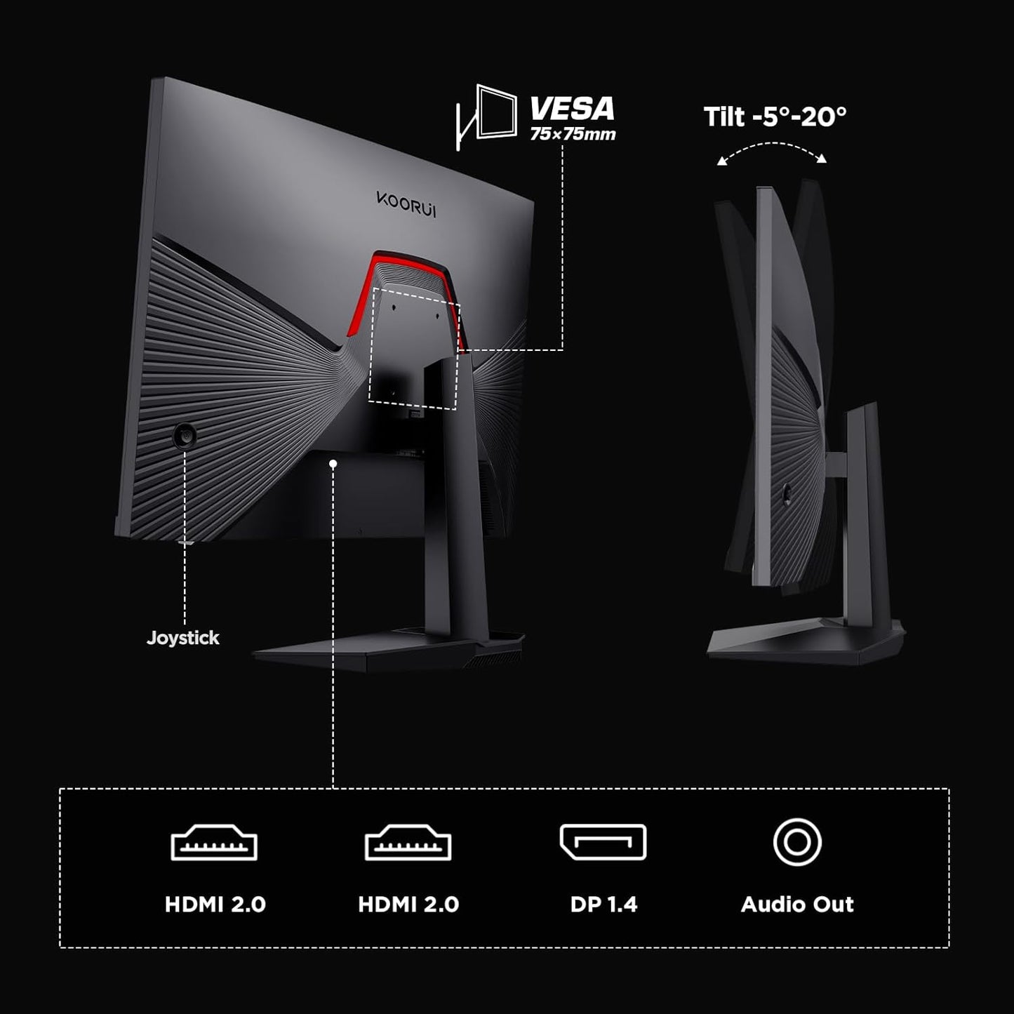 KOORUI Gaming Monitor 27 Zoll, Full HD Rahmenlos Bildschirm 165Hz Adaptive Sync (1ms, VA-Panel, Eye-Care, 1920 x 1080, 2xHDMI 2.0, & DisplayPort 1.4, VESA 75x75mm, DCI-P3 90%)