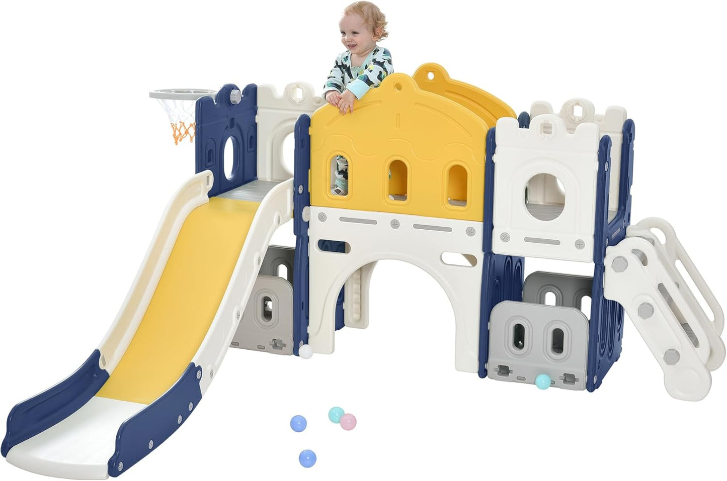 Veitoalioy Children's Slide Outdoor, Garden Slide Outdoor and Indoor, Suitable for Babies Aged 1-4 to Play, Safe and Reliable Sliding Swing Combination (Aisle Grey White)