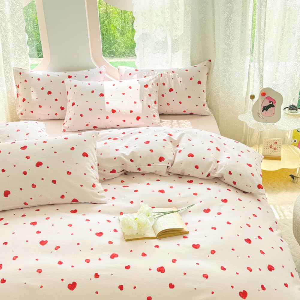 Nayoroom Bed Linen 135 x 200 cm Pink Black Hearts Heart Pattern Reversible Bed Linen Set Microfibre 2-Piece Modern Aesthetic Hearts Duvet Cover and 1 Pillowcase 80 x 80 cm with Zip