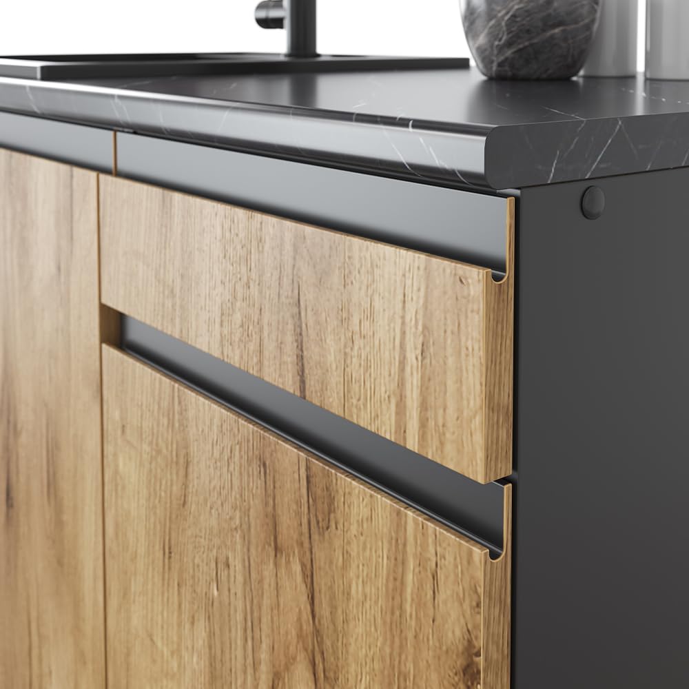 Vicco Kitchen Raul 240 cm Kitchen Unit Kitchen Block Built-in Kitchen – Freely Combinable Units