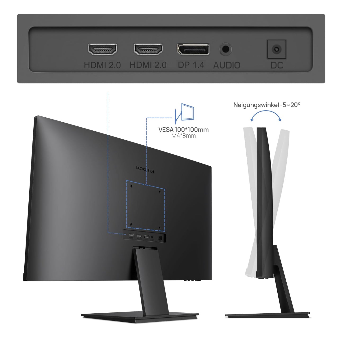 KOORUI E2711F 27 Inch Monitor, FHD 1920 x 1080 100Hz PC Monitor, Adaptive Sync HDMI 1.4, Eye Care Screen, -5° ~ 15° Tilt, VESA 100 x 100 mm