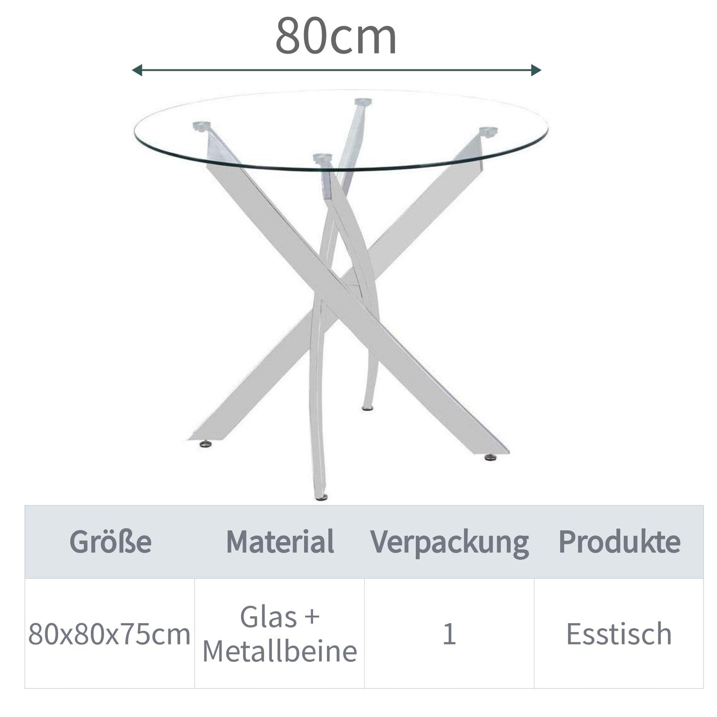 GOLDFAN Esstisch Rund Glas Moderner Küchentisch 80cm Runder Glas Esszimmertische mit Metallbeinen für Esszimmer Wohnzimmer Küche, Schwarz