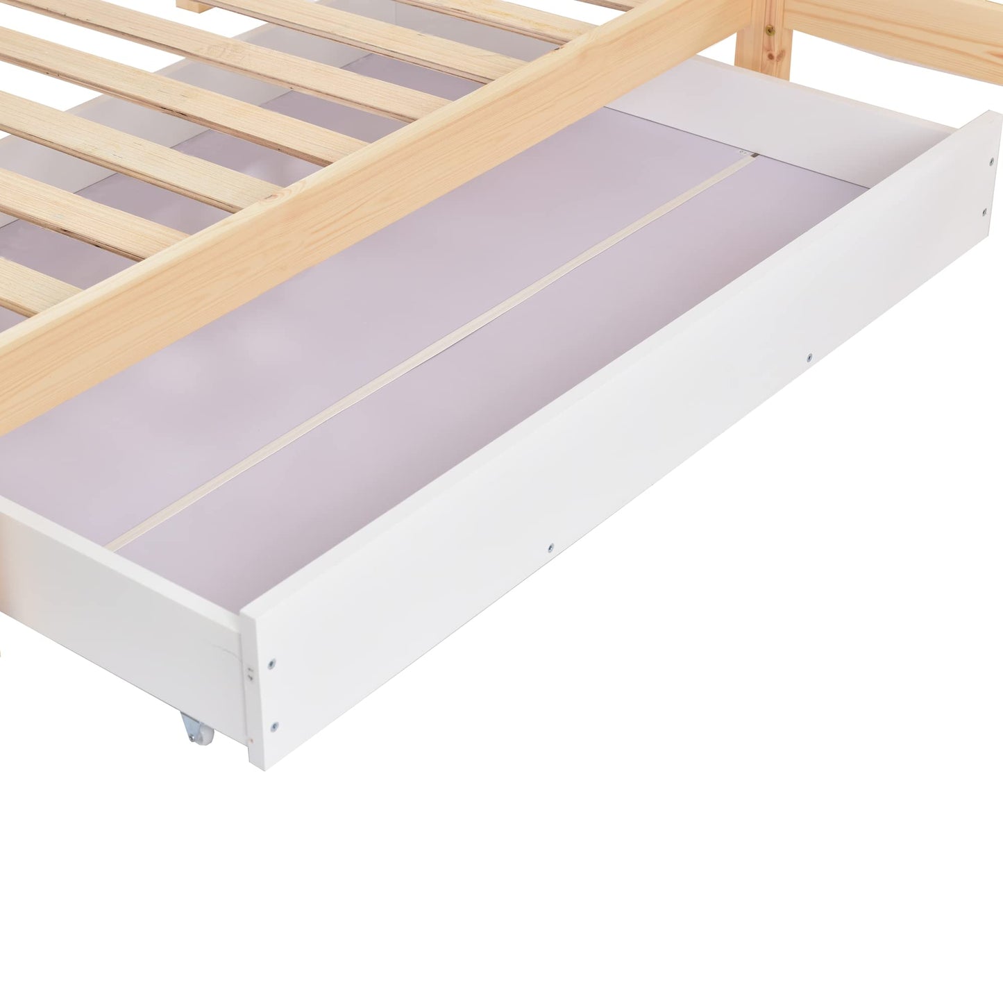 Merax Hausbett 90x200 cm mit 2 Schubladen, für 2 Kinder Doppelbett, Vielseitiges Holz Baumhausbett für Mädchen & Jungen, Stabil Spielbett Gitterbett mit Rausfallschutz und Lattenrost, Weiß
