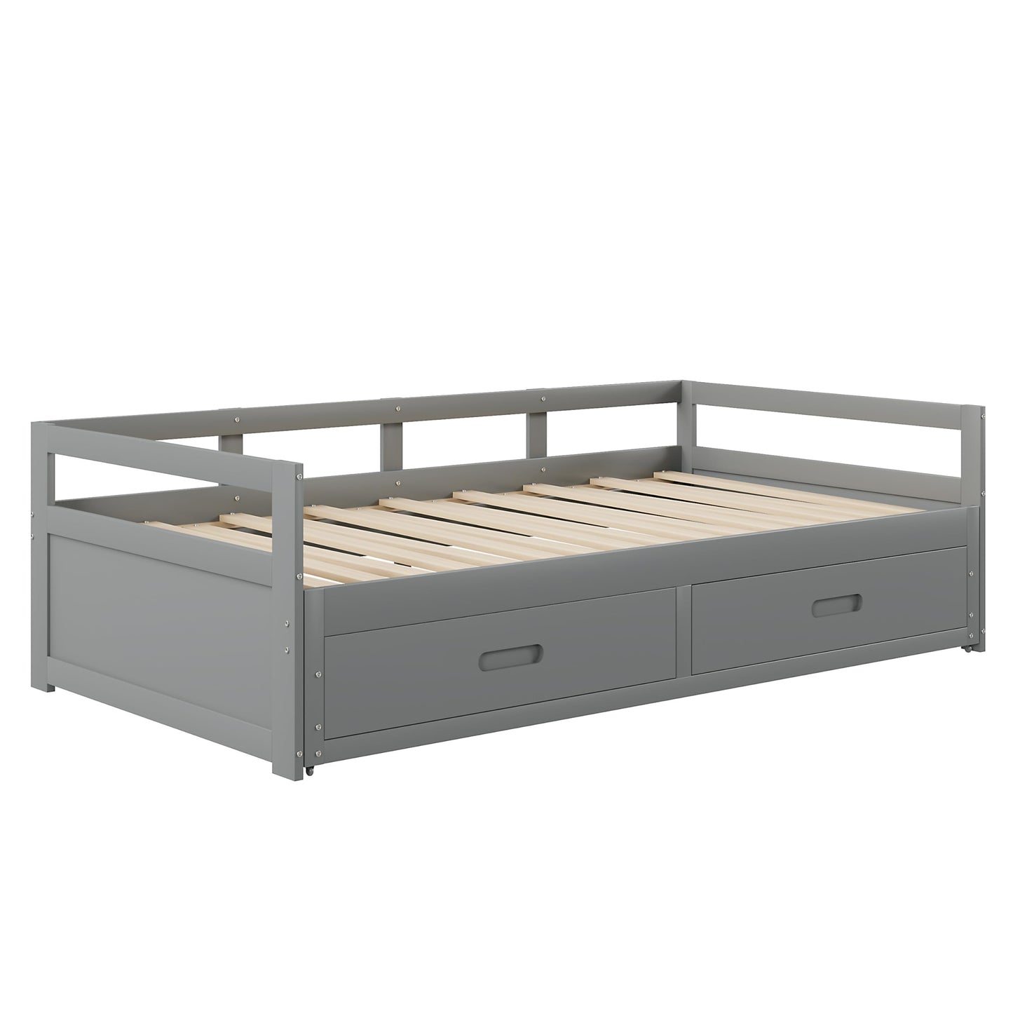 Merax Hausbett 90x200 cm mit 2 Schubladen, für 2 Kinder Doppelbett, Vielseitiges Holz Baumhausbett für Mädchen & Jungen, Stabil Spielbett Gitterbett mit Rausfallschutz und Lattenrost, Weiß