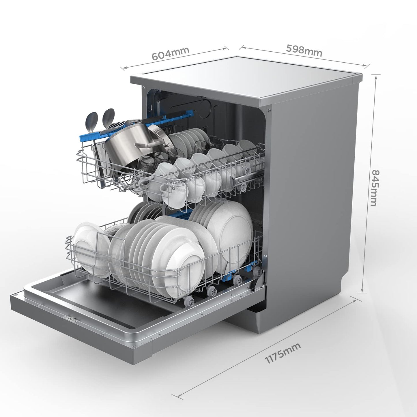 Midea MDWEU1435XSS-W Dishwasher, Integrated, 14 Place Settings, 60 cm, Partially Integrated with WiFi, Extra Drying, 7 Programmes, 47 dB, 0-24 Hours Start Time Delay, Stainless Steel