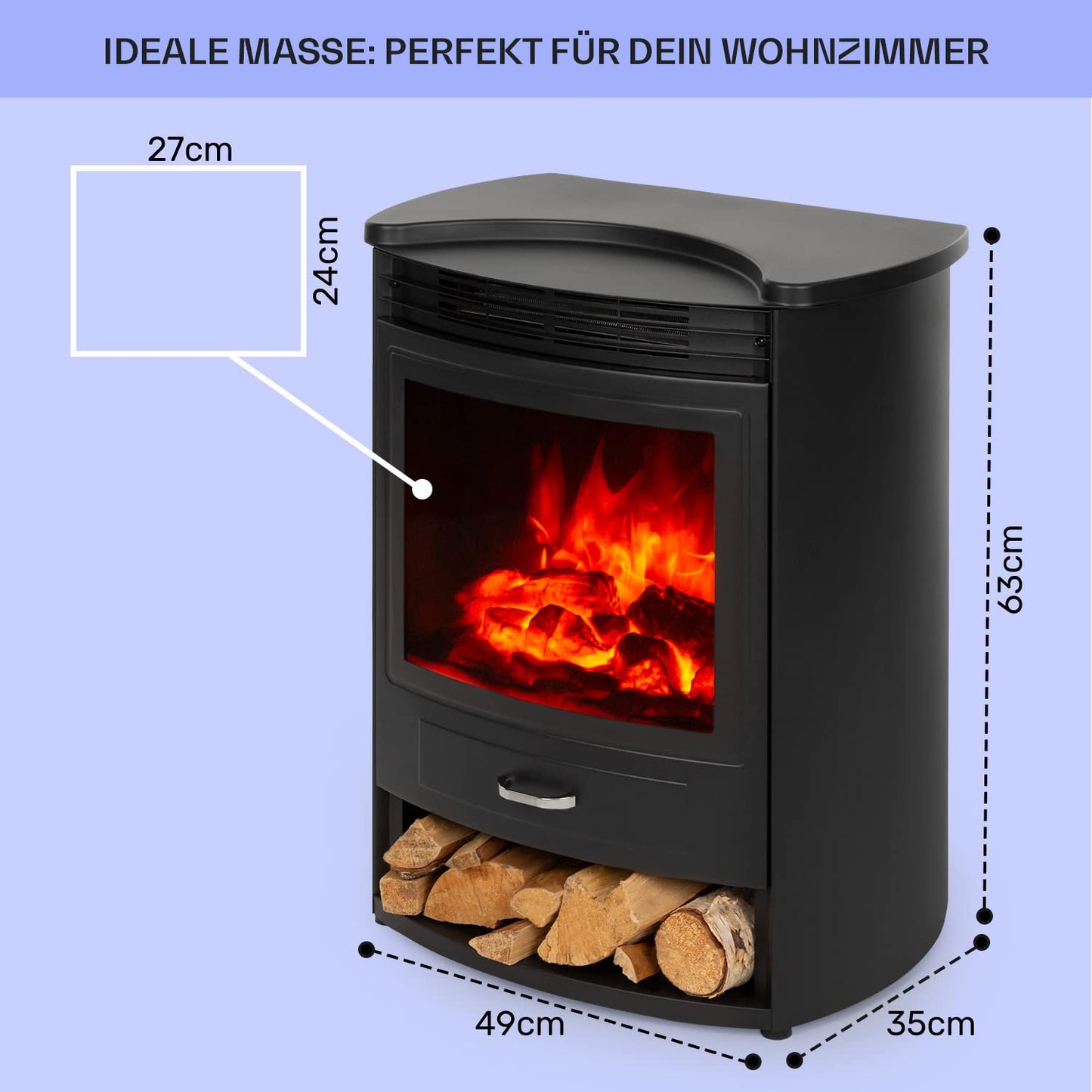 Klarstein Elektrokamin, Elektro Heizungen für Wohnzimmer & Innenräume, Elektrischer Kamin mit LED Flammen, mit Fernbedienung, Heizlüfter mit Timer, Einstellbarer Thermostat, Heizung 1900 W