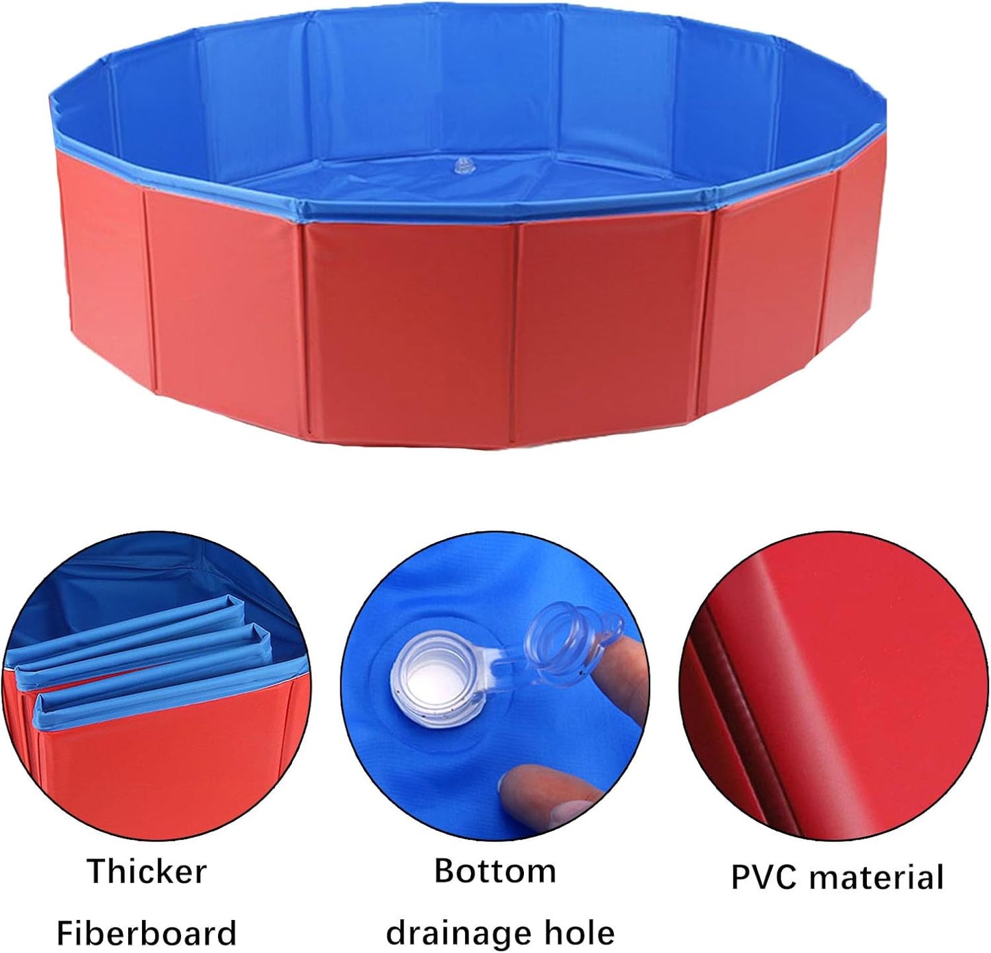 Dog Pool, Dog Pool for Small Dogs, Foldable Dog Pool, 60 x 20 cm Dog Paddling Pool, Paddling Pool for Pets, PVC Dog Pool, Cat Pool, Dog Sprinkler Pad, with Non-Slip Base Drain Valve