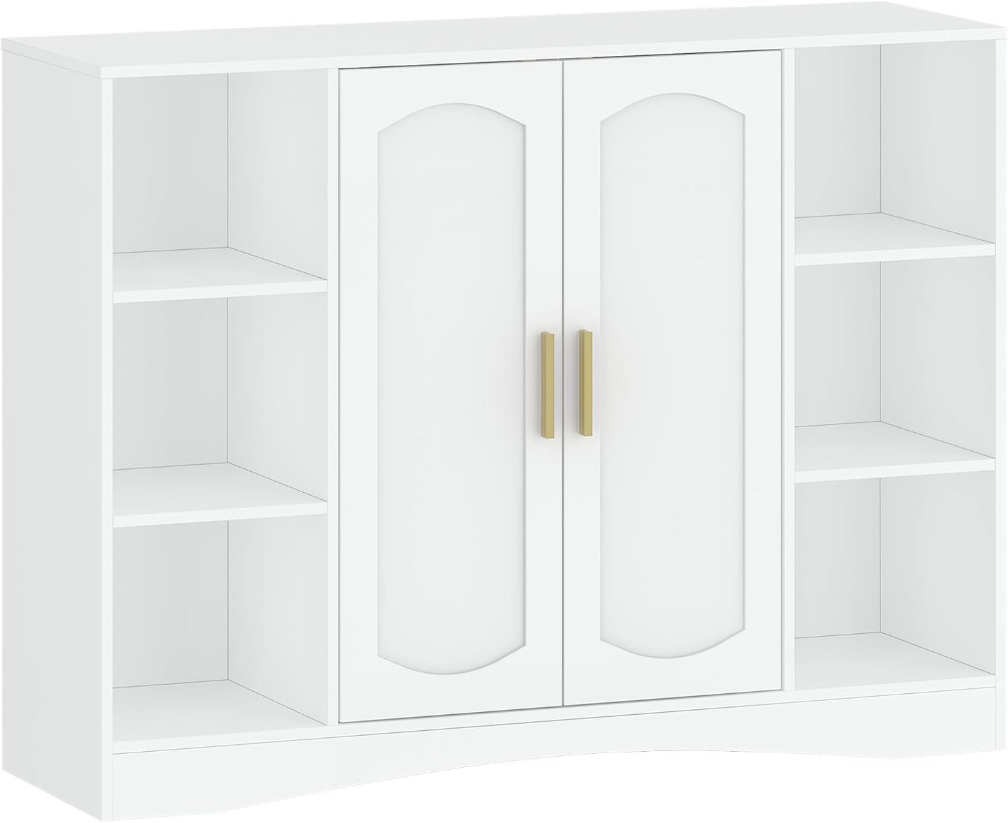 HEXCELEN Bathroom Cabinet, Storage Cabinet with 2 Doors, Side Cabinet, Kitchen Cabinet with Open Compartment, Adjustable Shelf, Bathroom Cabinet, for Bathroom, Living Room, Kitchen, White, 30 × 100 ×