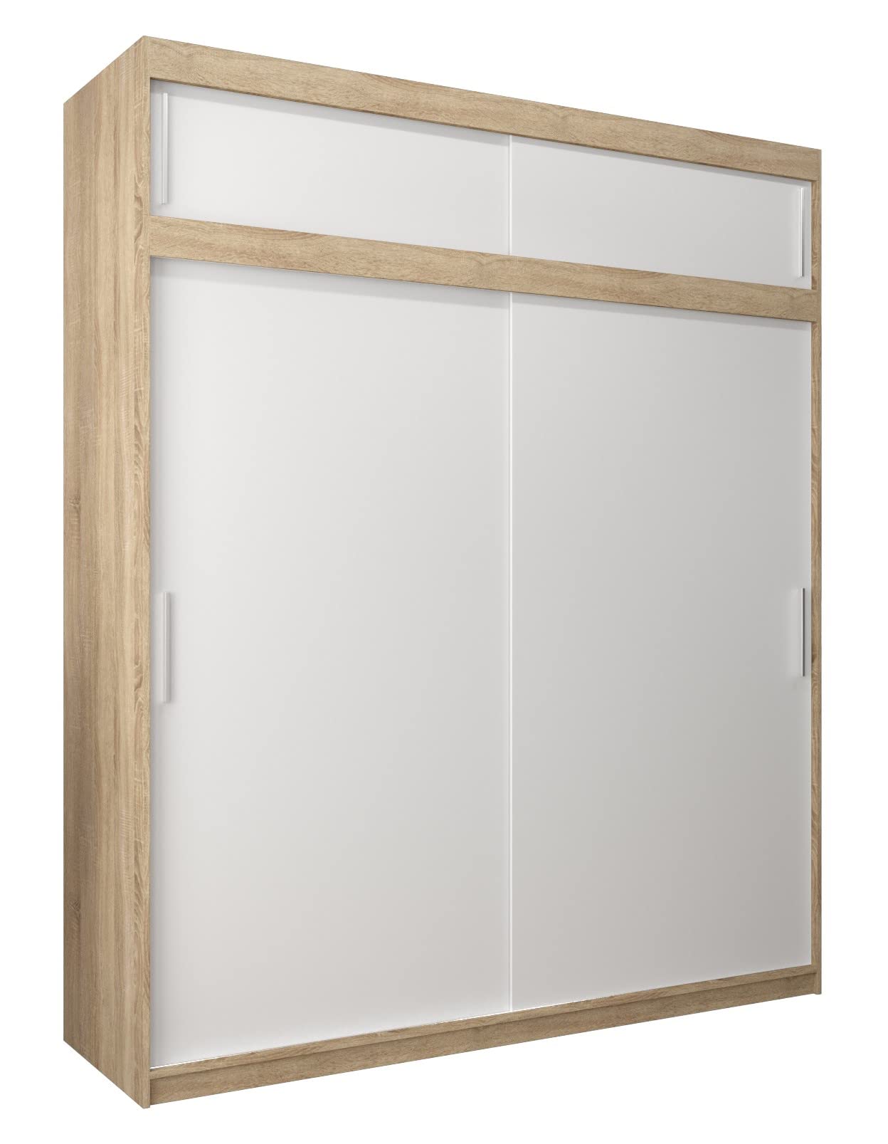 MEBLE KRYSPOL Tokyo 250 Wardrobe with Three Sliding Doors for Bedroom – Modern Storage Cabinet with Clothes Rail and Shelves – 250 x 200 x 62 cm – Matte Black and Artisan