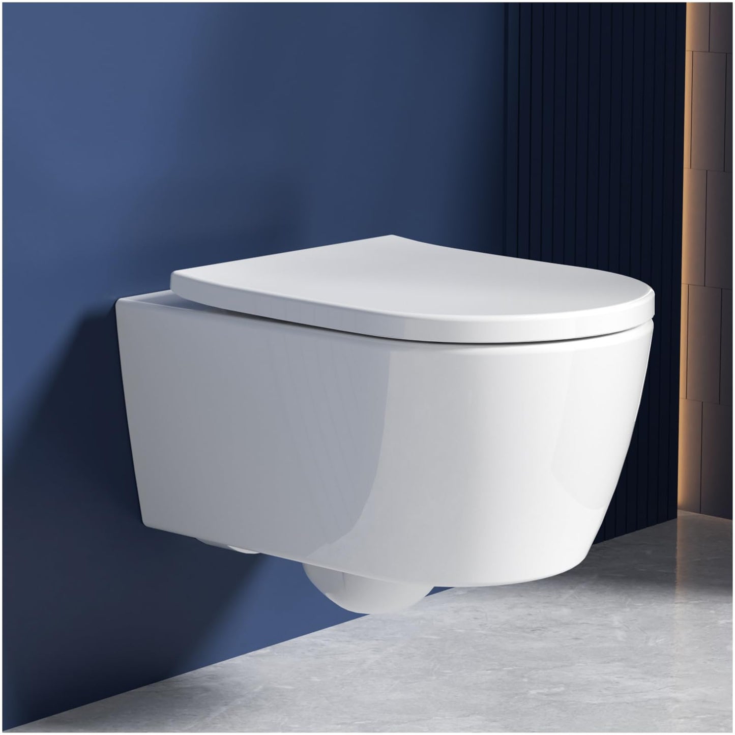 Rainsworth Spülrandlos Wand-WC Tiefspül Toilette - Hänge Toiletten mit effizienter Spültechnik, Kloschüssel inklusive WC-Sitz mit Absenkautomatik und Schnellspanner, Weiß, 48,5 cm lang
