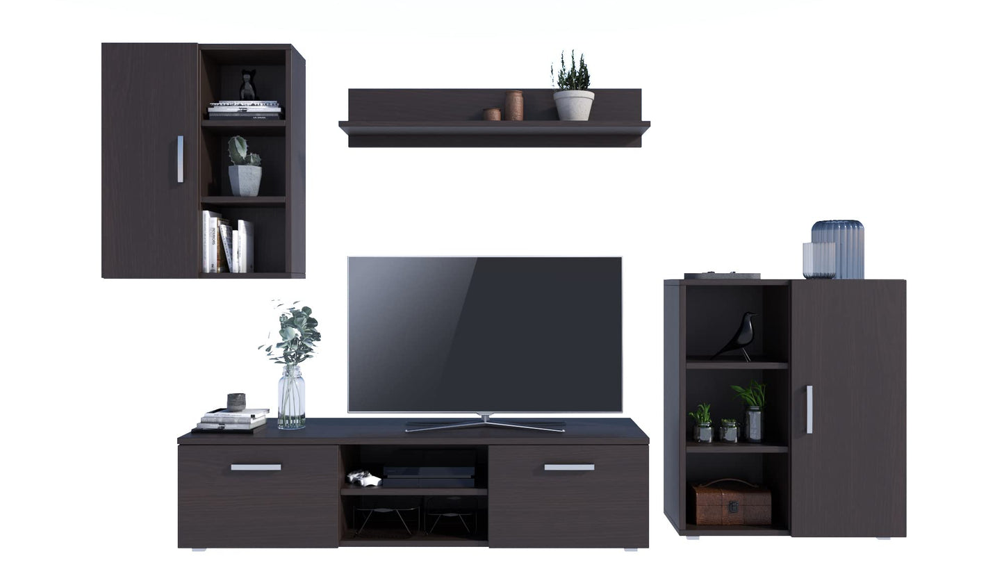 MATKAM Dedal Living Room Wall Unit Modern Living Room Cabinet with TV Table Complete Furniture (White)