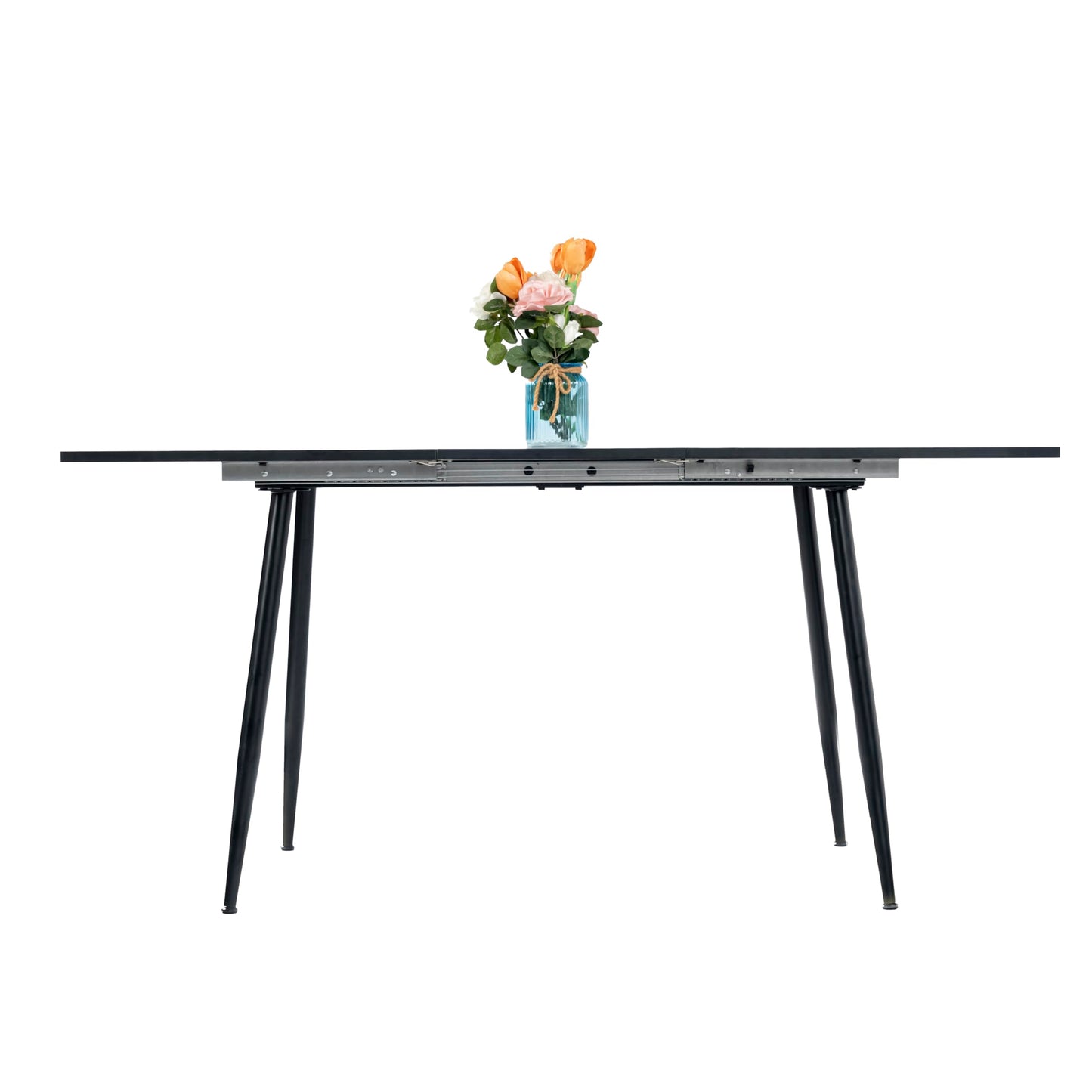 FurnitureR Esstisch, ausziehbar, L-120 – 160 cm für 6 – 8 Personen, Elegantes Design, Tischplatte aus weißem Marmor, MDF mit Metallbeinen, vielseitig und minimalistisch, Küchentisch