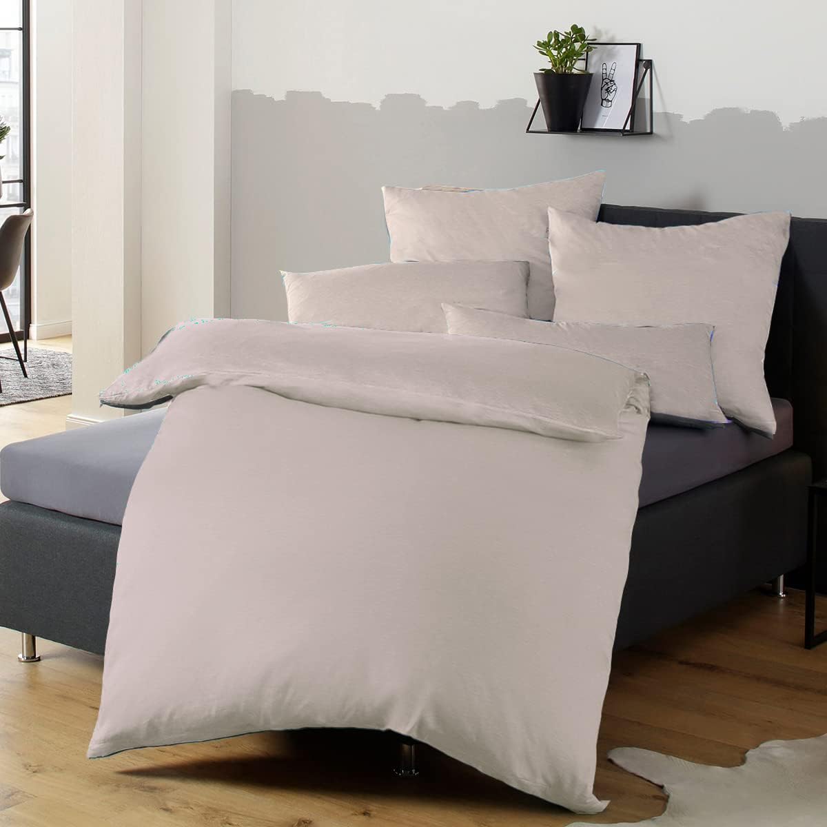 Soifox Bed Linen Set, Grey Anthracite, Microfibre, Non-Iron and Wrinkle-Free Duvet Cover 200 x 200 cm with Set of 2 Pillowcases 80 x 80 cm, Bed Linen with Zip