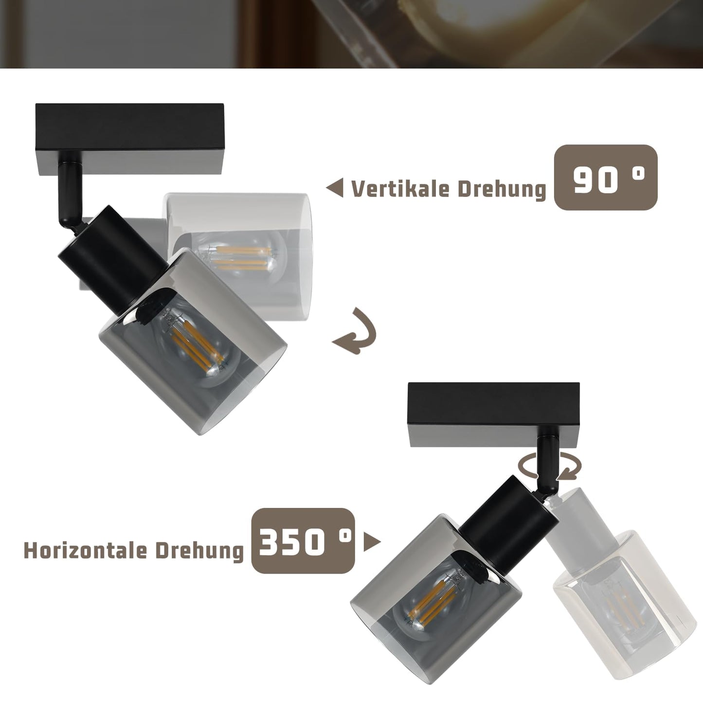 Kowanie Deckenlampe Vintage 6 flammig: Industrial Wohnzimmerlampe Schwarz Deckenleuchte Wohnzimmer retro Kronleuchter aus Glas Deckenbeleuchtung inkl. 6 × E14 2700K Leuchtmittel für Küche