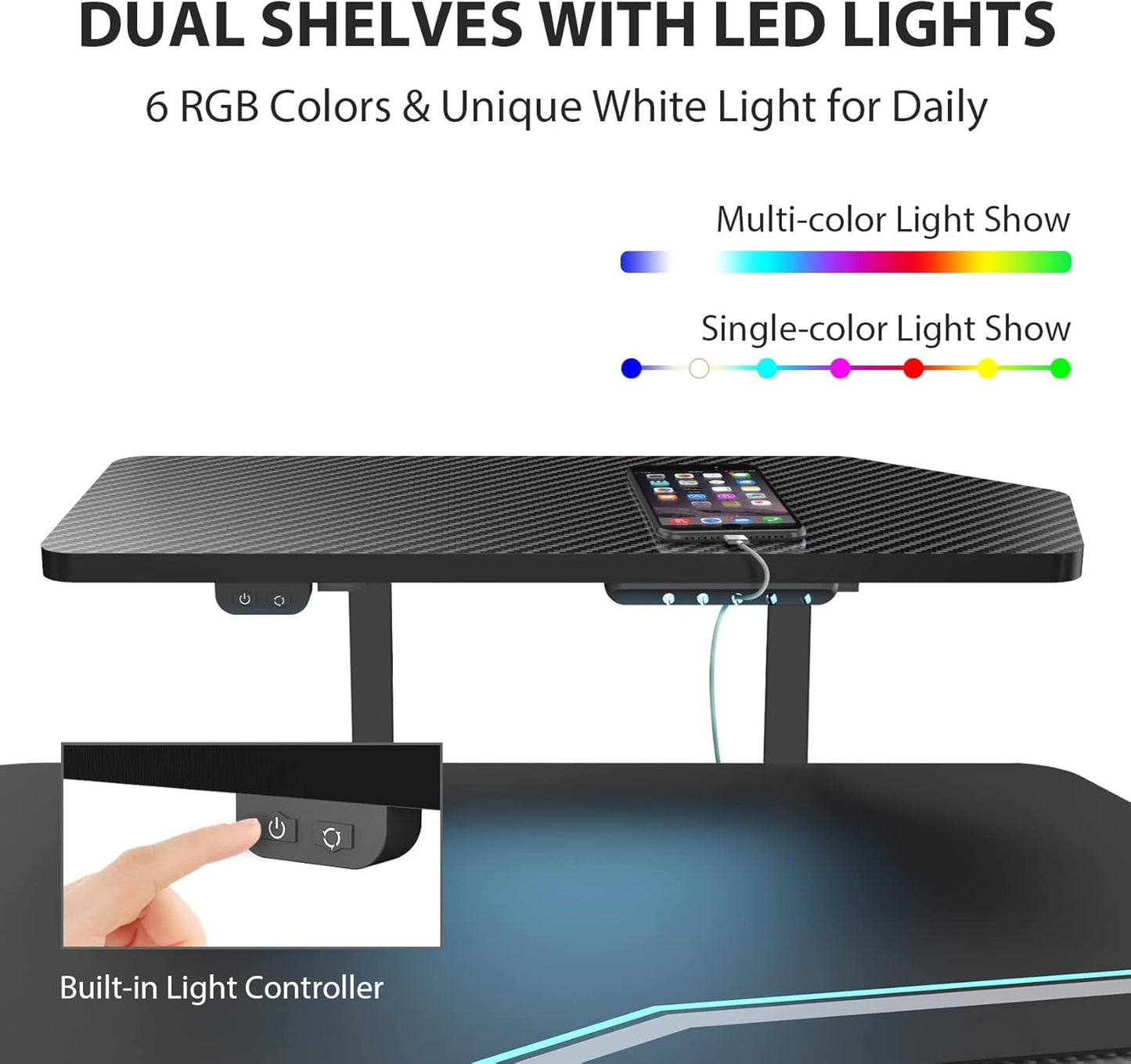 EUREKA ERGONOMIC Height Adjustable Desk 182 x 76 cm Standing Desk in Wing Shape Gaming Table Height Adjustable Electric Large Gaming Desk with LED Monitor Stand and Keyboard Shelf