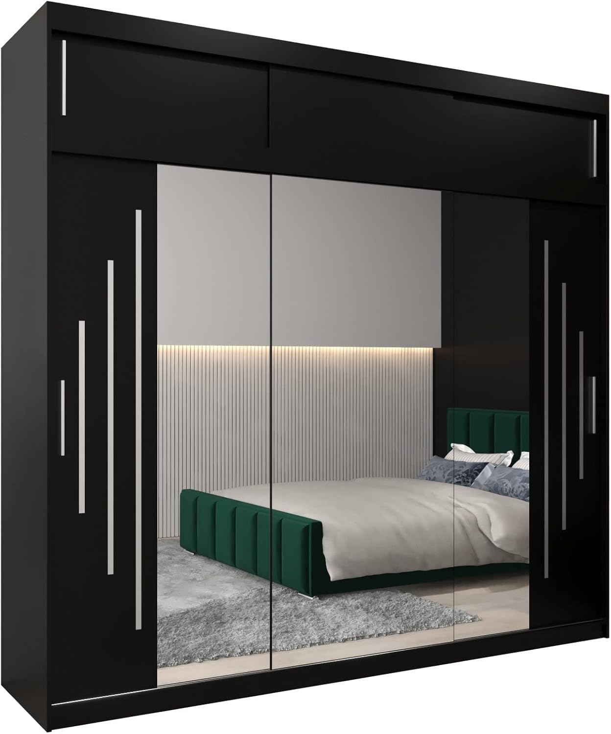MEBLE KRYSPOL Kleiderschrank mit Spiegel York 2 - Garderobenschrank - Schrank Schlafzimmer - Mehrzweckschrank Zwei Schiebetüren - Regalen - Flur Möbel - Kleiderstange Schrank - Allzweckschrank