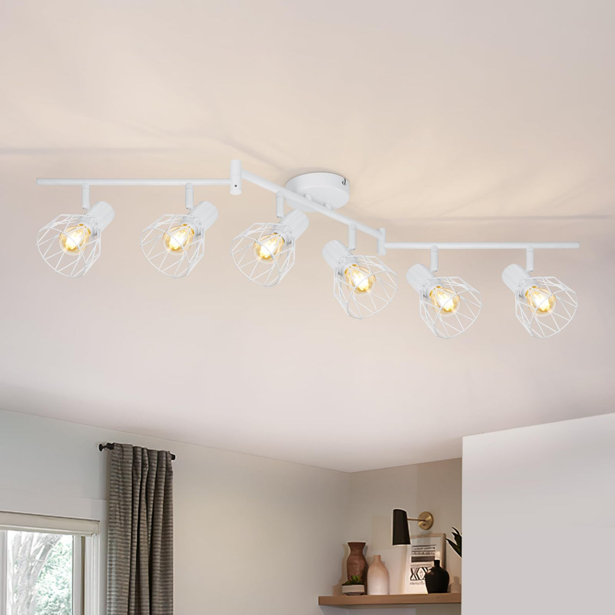 Kimjo 6-Bulb LED Ceiling Spotlight, Swivelling E14 Ceiling Spotlight, Black 6-Bulb Ceiling Light For Living Room, LED Kitchen Ceiling Light, Without Bulbs