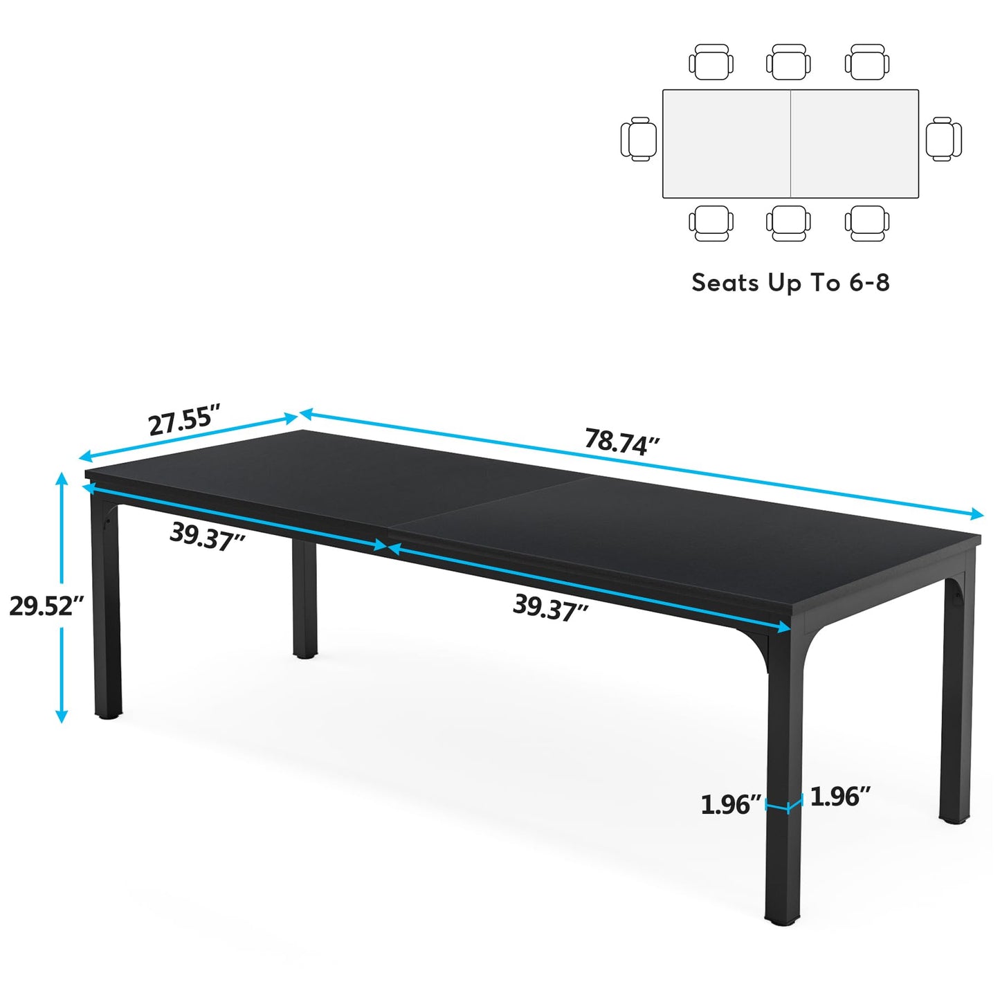 Tribesigns Dining Table, Industrial Kitchen Table for 4-6 People, 200 x 70 x 75 cm, Rectangular Dining Table for Dining Room, Kitchen, Living Room, with Heavy Duty Metal Legs, Oak
