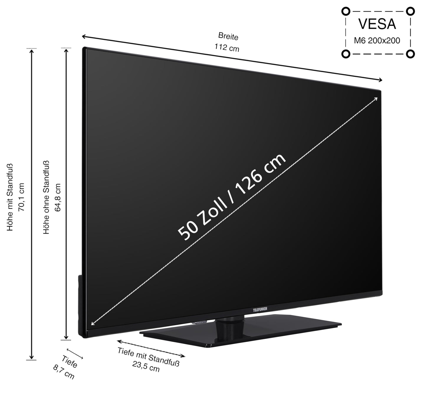 TELEFUNKEN VIDAA D43U790B2CW 4K TV 43 Inch Smart TV UHD, HDR TV with Dolby Vision, Triple Tuner and 6 Months HD+ Including LED TV, Black