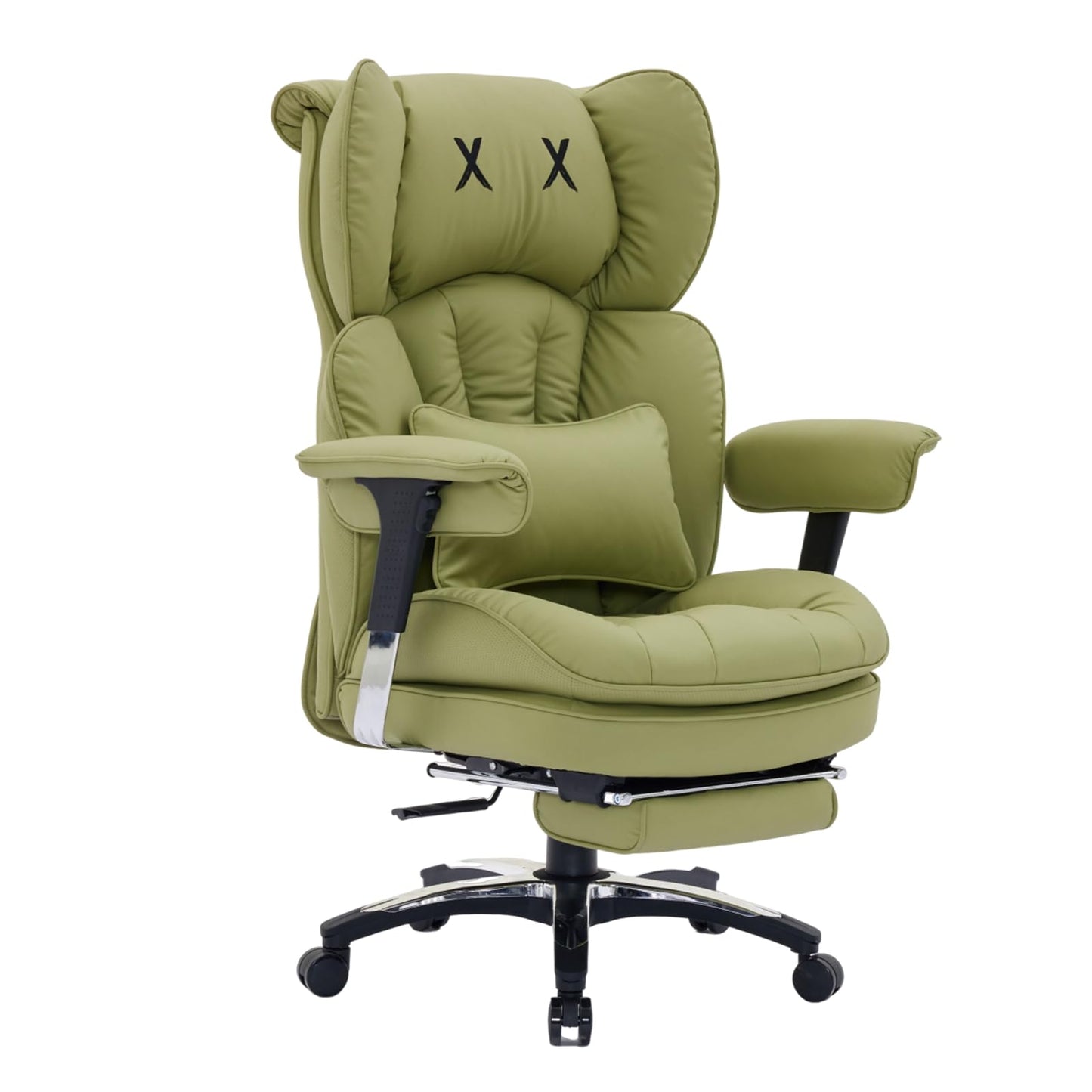 Efomao Bürostuhl, X-Stickerei Big and Tall Stuhl aus PU Leder für Zuhause, Verstellbarer Hochlehner Computer Gaming Stuhl, 200 kg drehbarer Chefsessel mit Fußstütze und Lendenwirbelstütze, Weiß