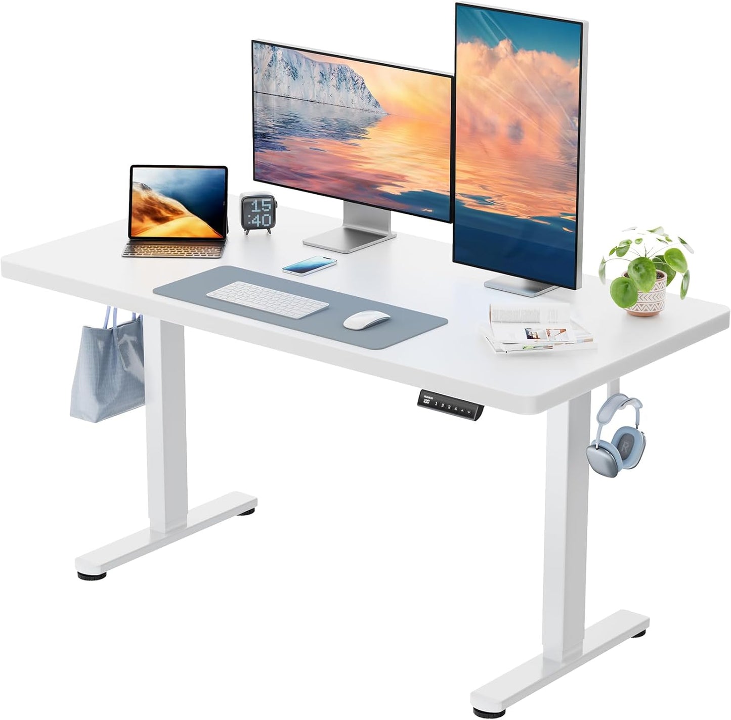 HUANUO Höhenverstellbarer Schreibtisch 160x80cm,25MM Ganze Tischplatte mit Bürstenloser Motor,Ergonomischer Steh-Sitz Tisch Stehpult,Einfache Montage Elektrischer Stehschreibtisch für Homeoffice