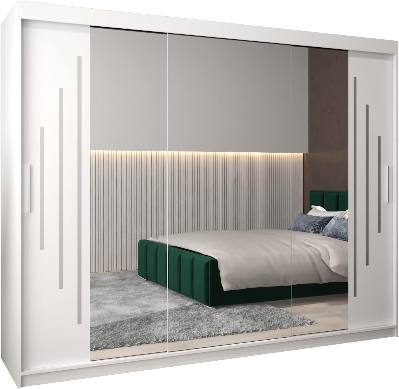 MEBLE KRYSPOL Kleiderschrank mit Spiegel York 2 - Garderobenschrank - Schrank Schlafzimmer - Mehrzweckschrank Zwei Schiebetüren - Regalen - Flur Möbel - Kleiderstange Schrank - Allzweckschrank