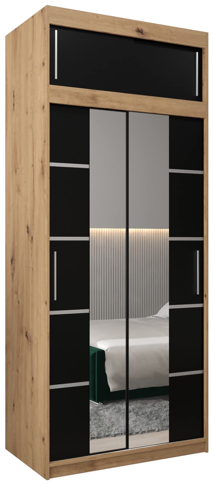 MEBLE KRYSPOL Verona 4 250 Bedroom Wardrobe Sliding Doors Cabinet with Mirror Wardrobe with Mirror Sliding Door Wardrobe Sliding Doors - 250 x 240 x 62 cm - Sonoma with Extension